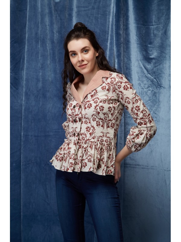 Stylish Cotton Floral Printed Bell Sleeve Top